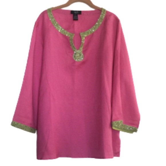 Hot in Hollywood Tops - NEW! Hot in Hollywood Pink & Green Beaded Top